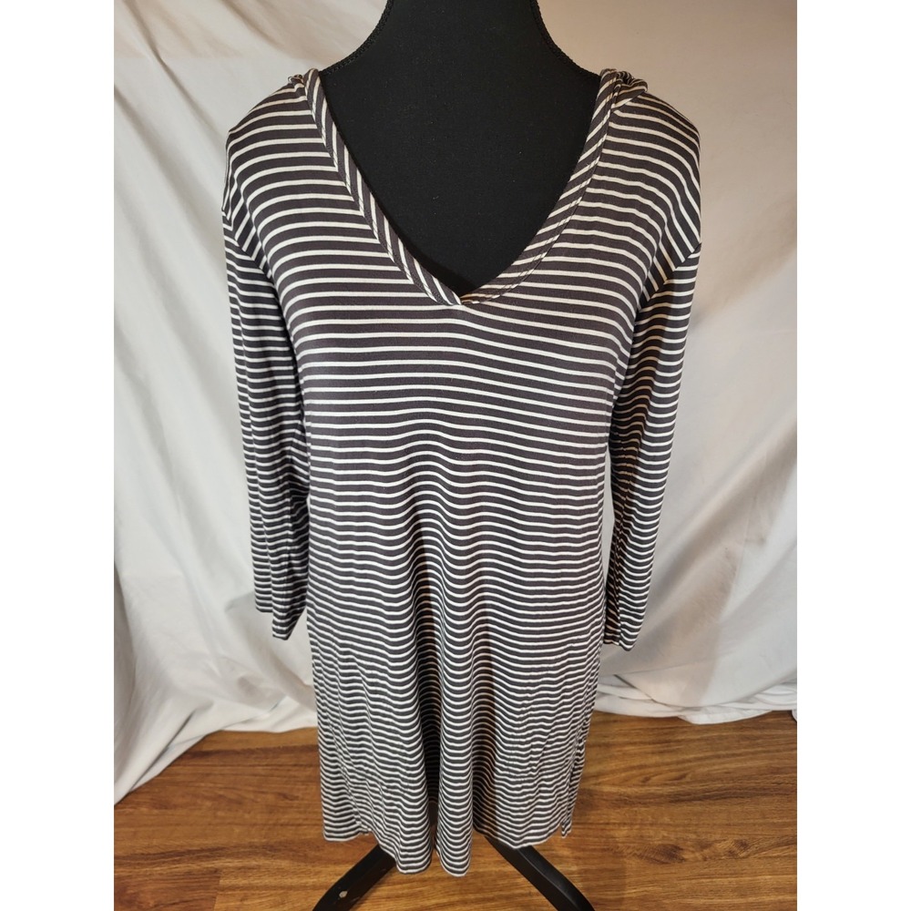 Yala Size M Brown & White Stripe‎ Hooded Bamboo  Dress Pockets